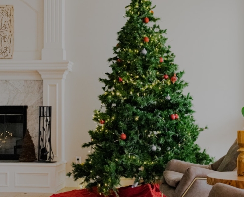 green christmas tree with baubles